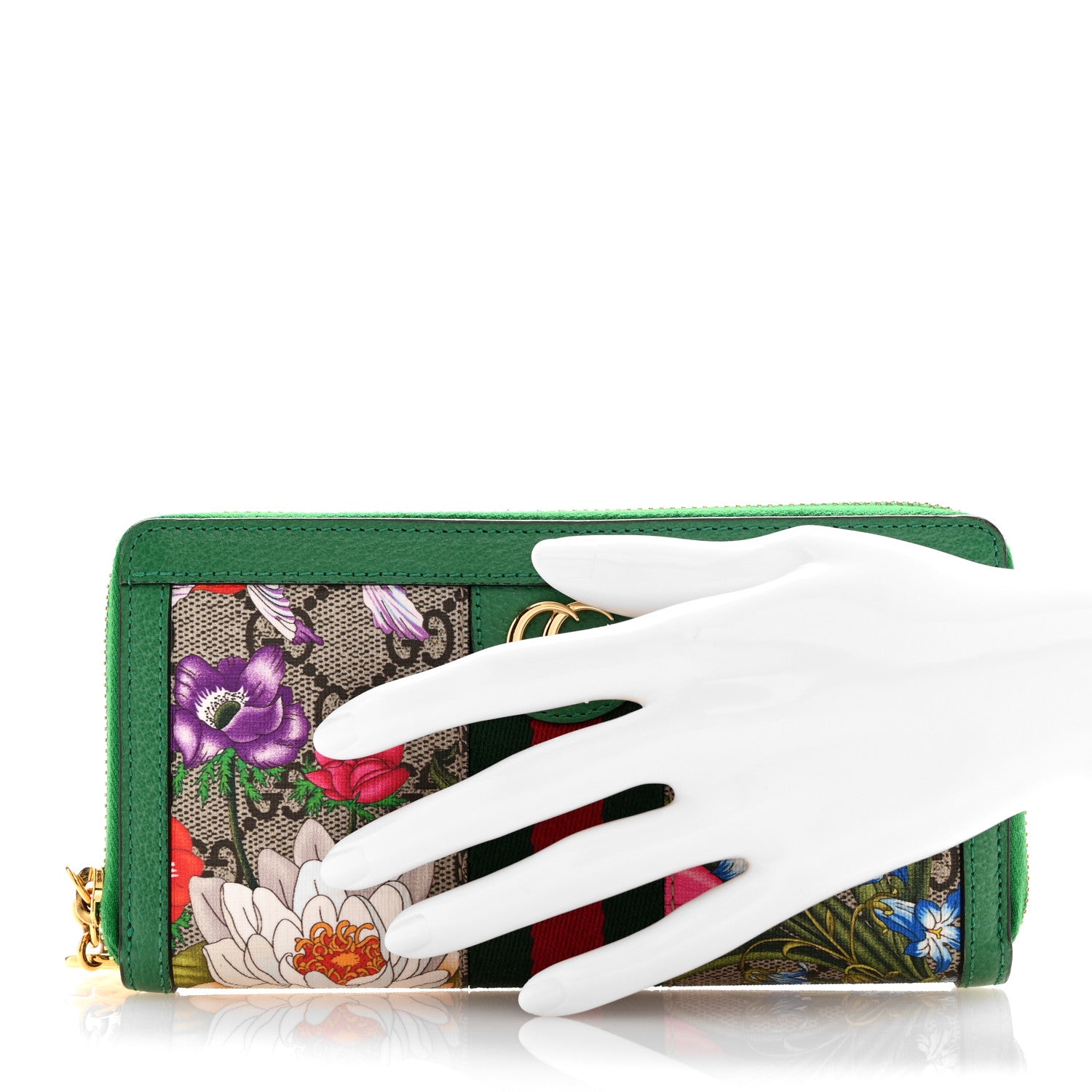 Gucci GG Supreme Monogram Flora Ophidia Zip Around Wallet Green 2 of 6