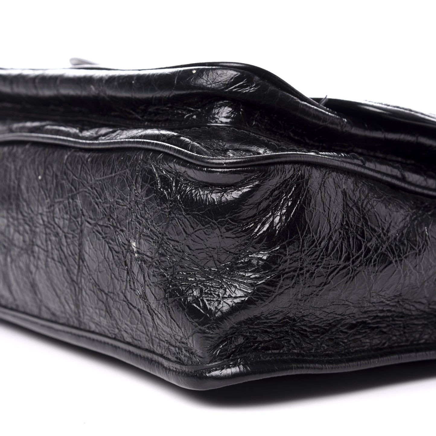 Crinkled Calfskin Matelasse Monogram Large Niki Chain Satchel Black