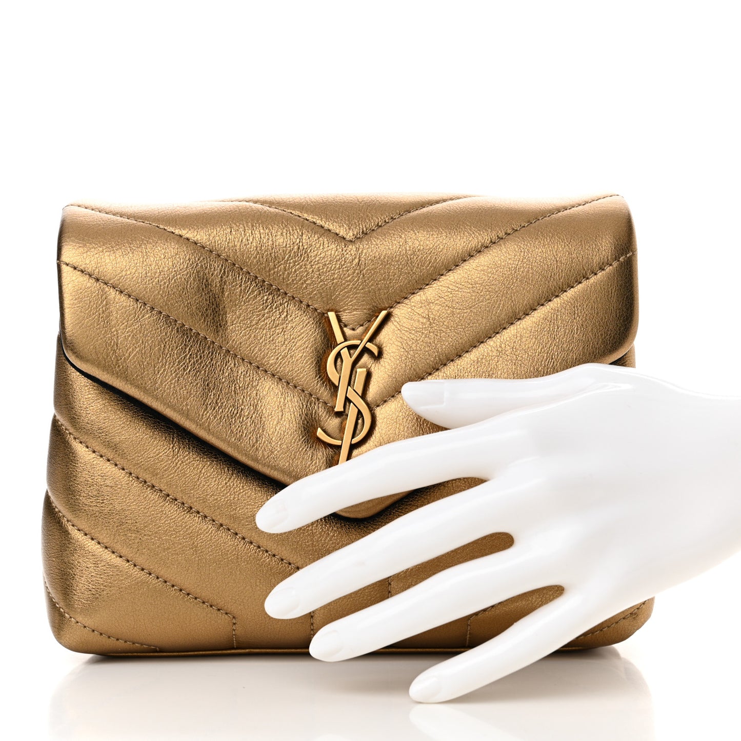 Metallic Calfskin Y Quilted Monogram Toy Loulou Crossbody Bag Gold