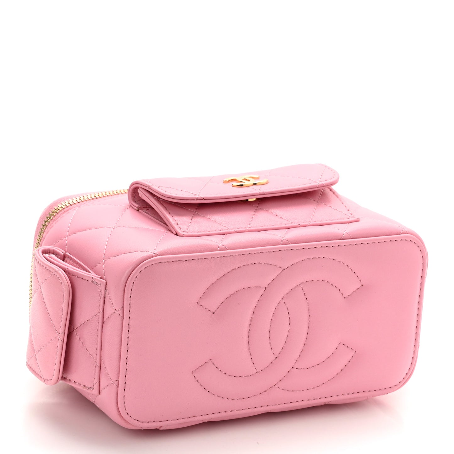Lambskin Quilted Polly Pocket East West Top Vanity With Chain Pink