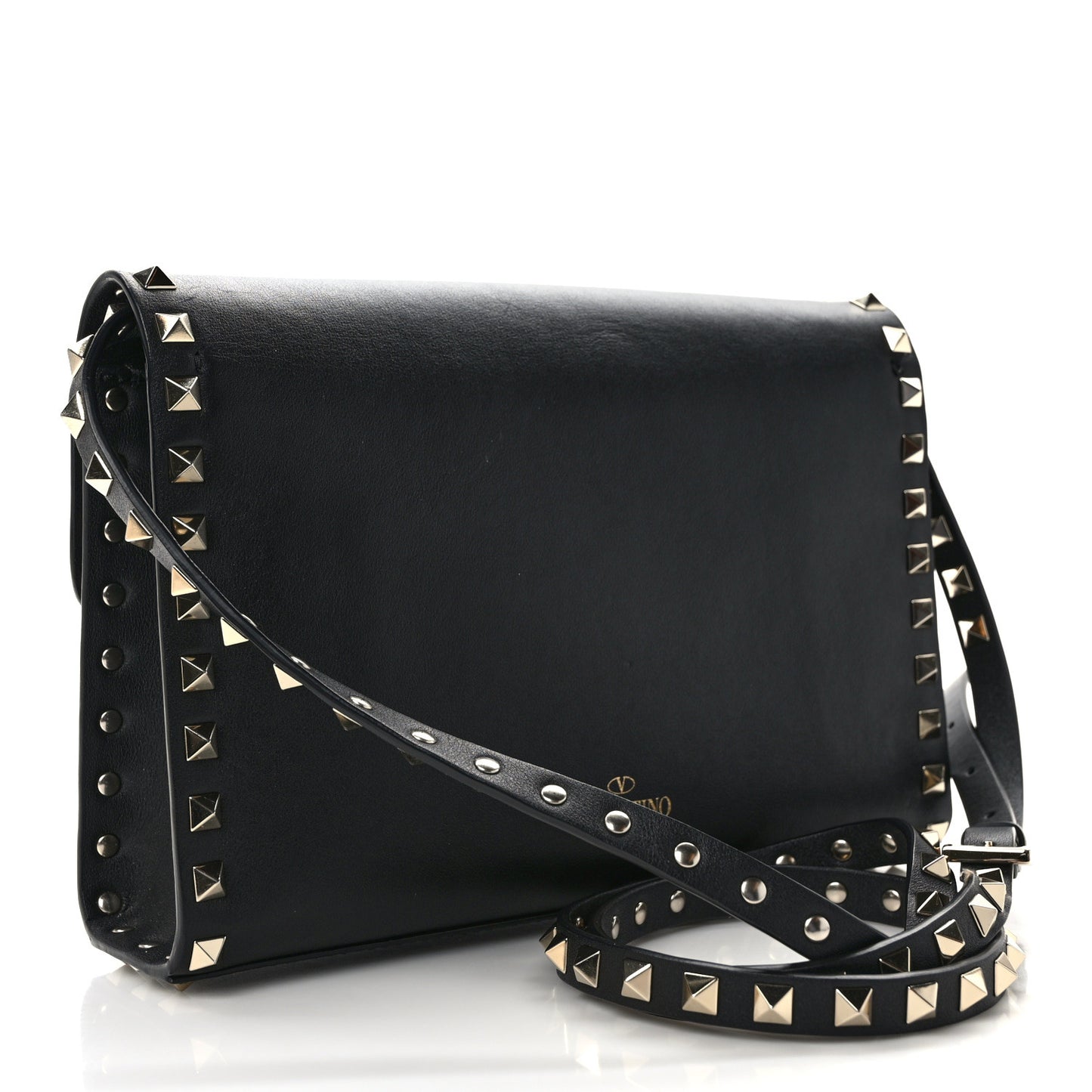 Vitello Medium Rockstud Flip Lock Crossbody Bag Black
