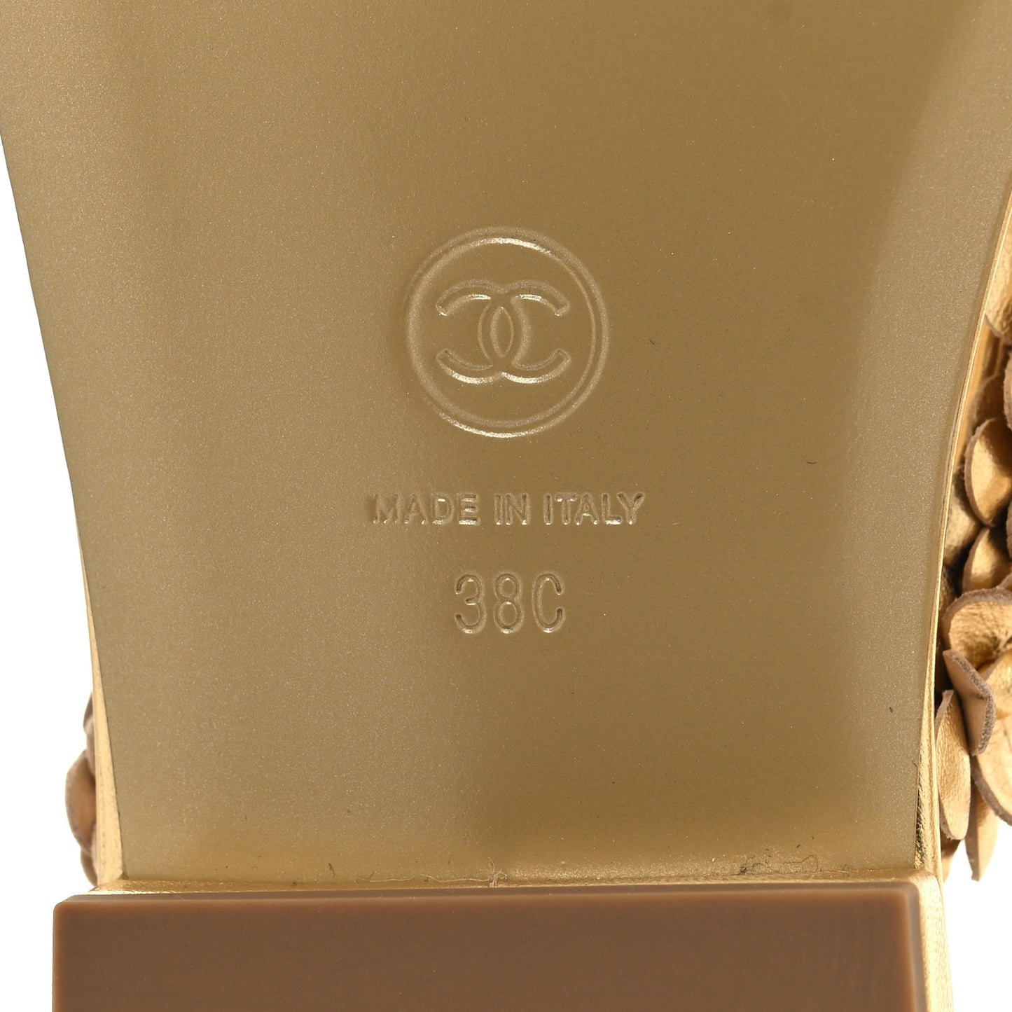 Laminated Lambskin Camellia Thong Sandals 38 Gold