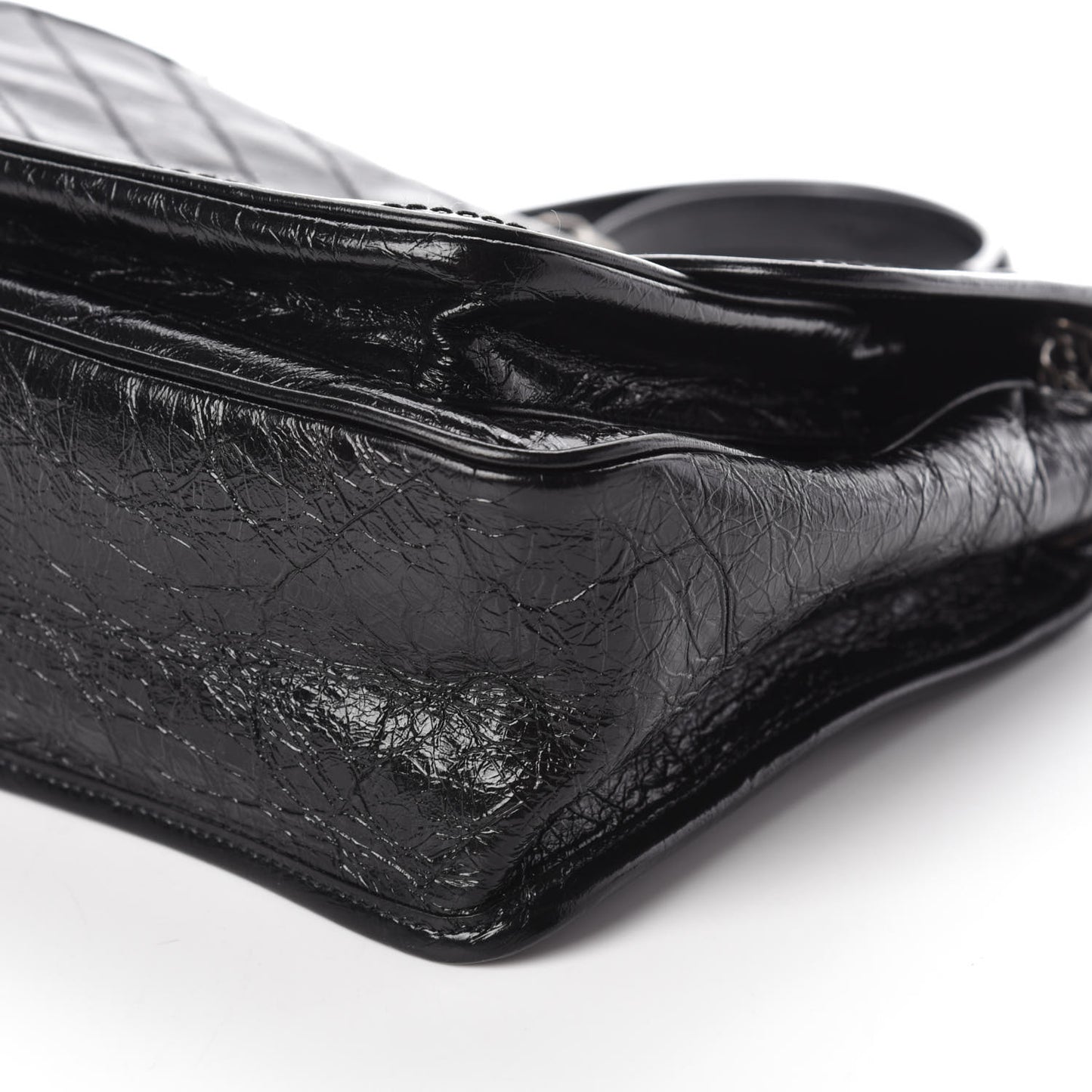 Crinkled Calfskin Matelasse Monogram Medium Niki Chain Satchel Black