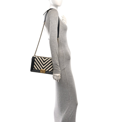 Chanel Fabric Chevron Braided Medium Boy Flap Black White 2 of 10