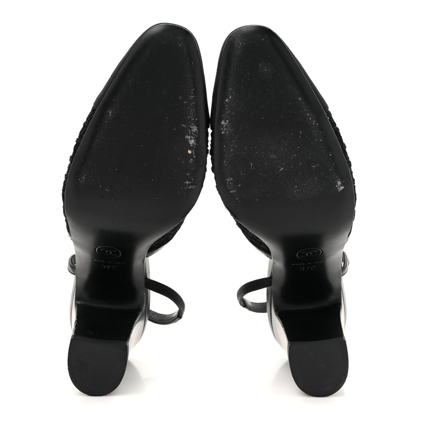 Fabric Embroidery Grosgrain Cap Toe CC Slingback Pumps 37 Black