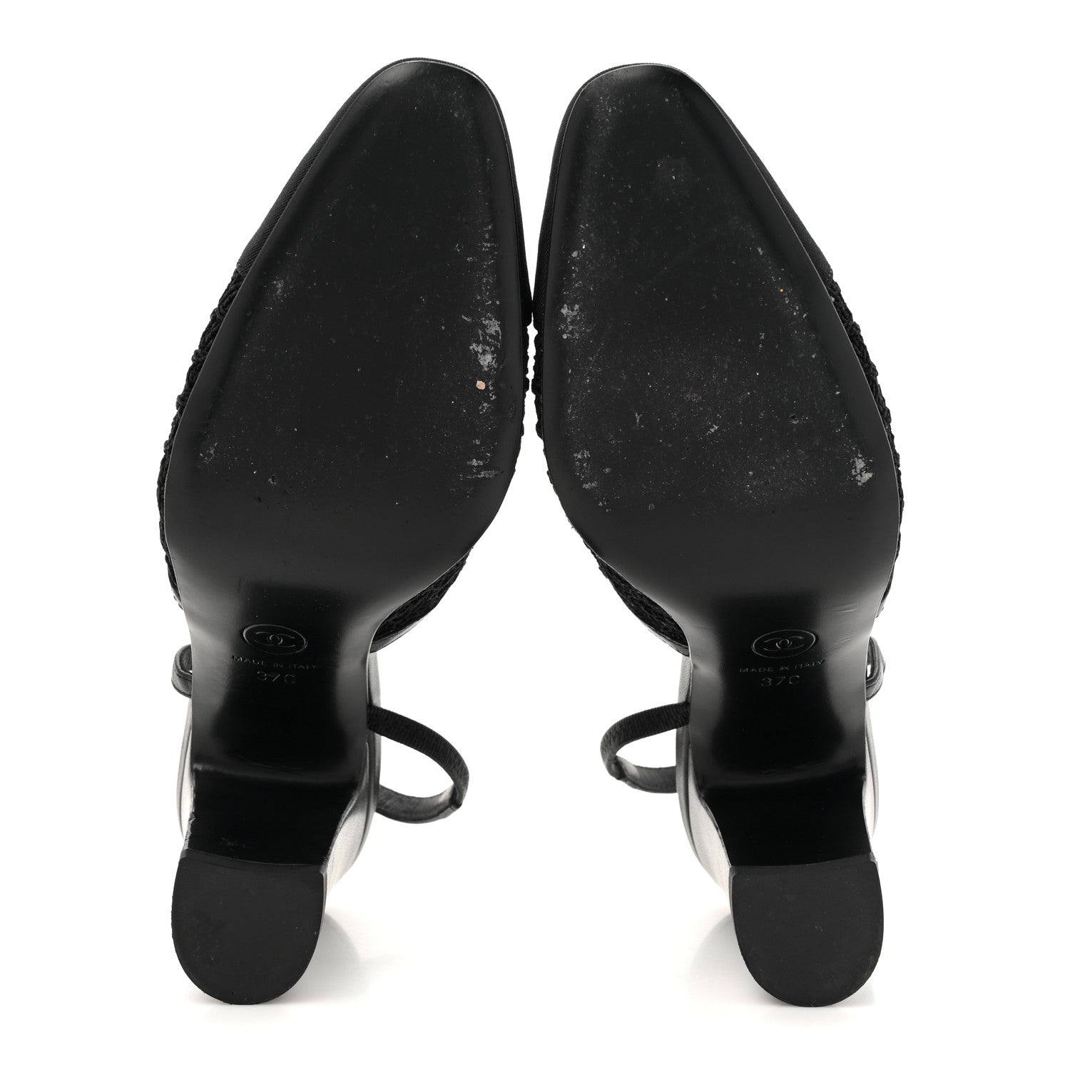 Chanel Fabric Embroidery Grosgrain Cap Toe CC Slingback Pumps 37 Black 6 of 8