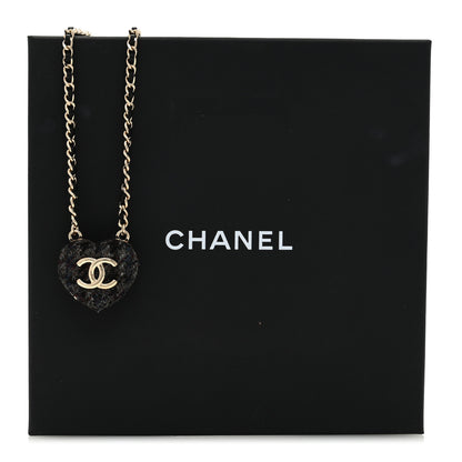 Chanel Lambskin Tweed CC Locket Pendant Necklace Grey Blue Black Silver Gold 5 of 6