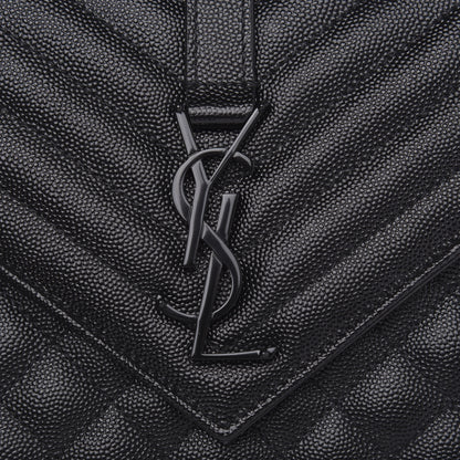 Saint Laurent Grain De Poudre Textured Mixed Matelasse Triquilt Medium Monogram Satchel Black 8 of 10