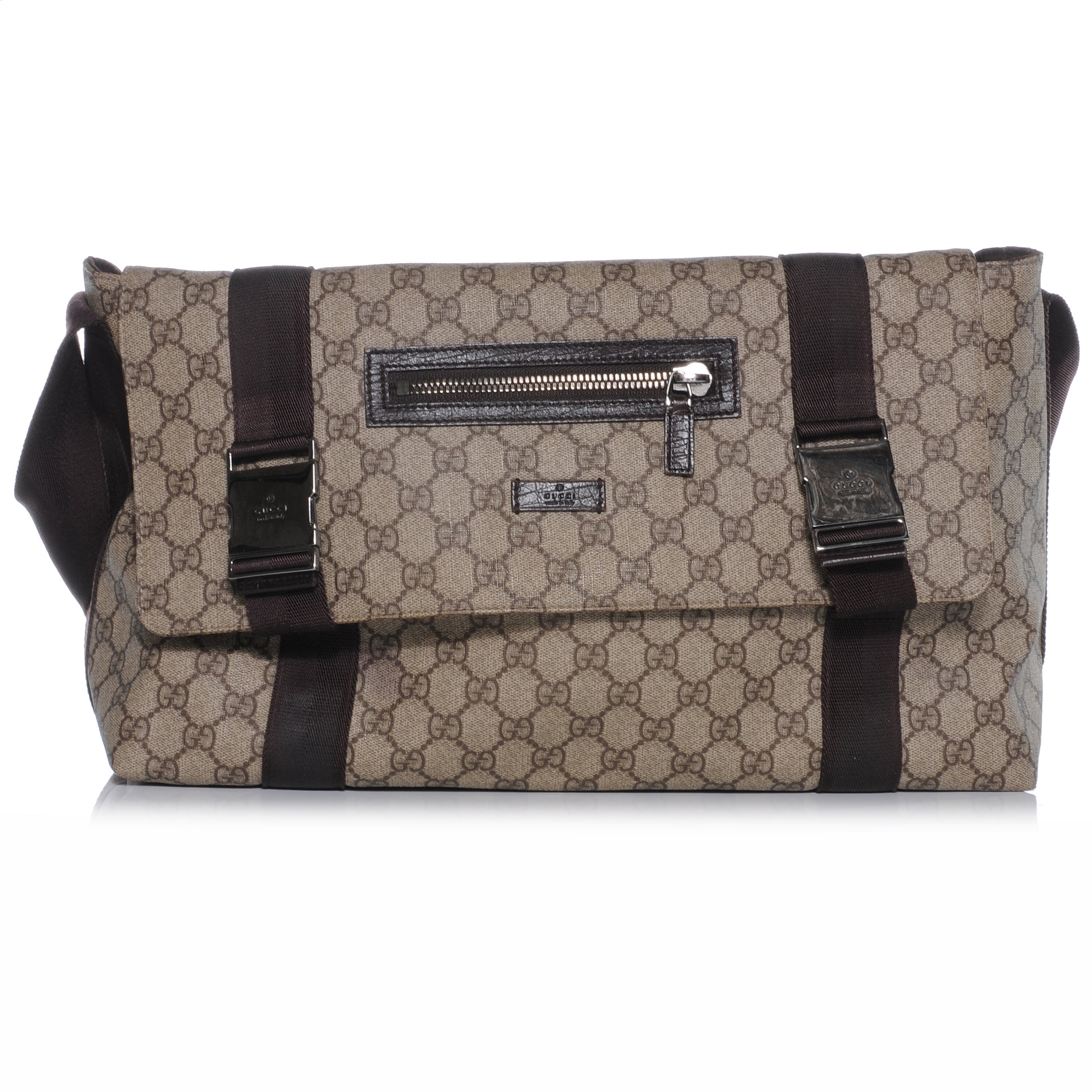 Gucci GG Plus Monogram Double Buckle Flap Messenger Bag Beige Ebony 1 of 7