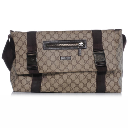 Gucci GG Plus Monogram Double Buckle Flap Messenger Bag Beige Ebony 1 of 7