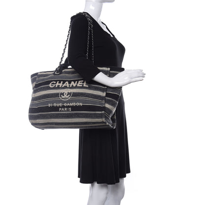 Chanel Striped Canvas Medium Deauville Tote Black 2 of 11
