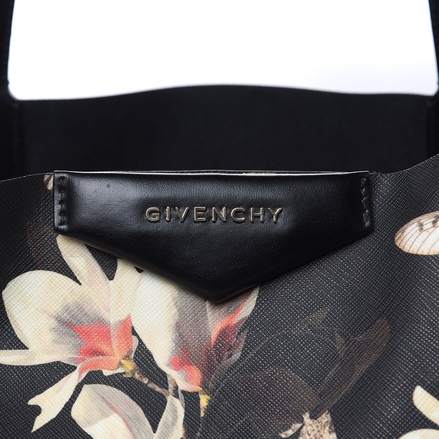 Textured Coated Canvas Magnolia and Moth Print Large Antigona Tote