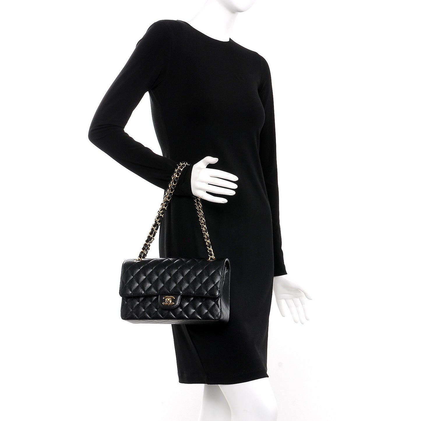 Caviar Quilted Medium Double Flap Black