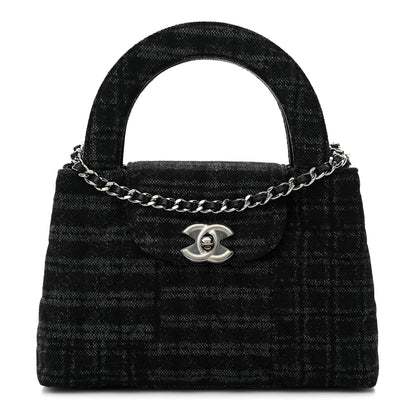 Chanel Printed Denim Quilted Nano Kelly Shopper Black Grey 1 of 11