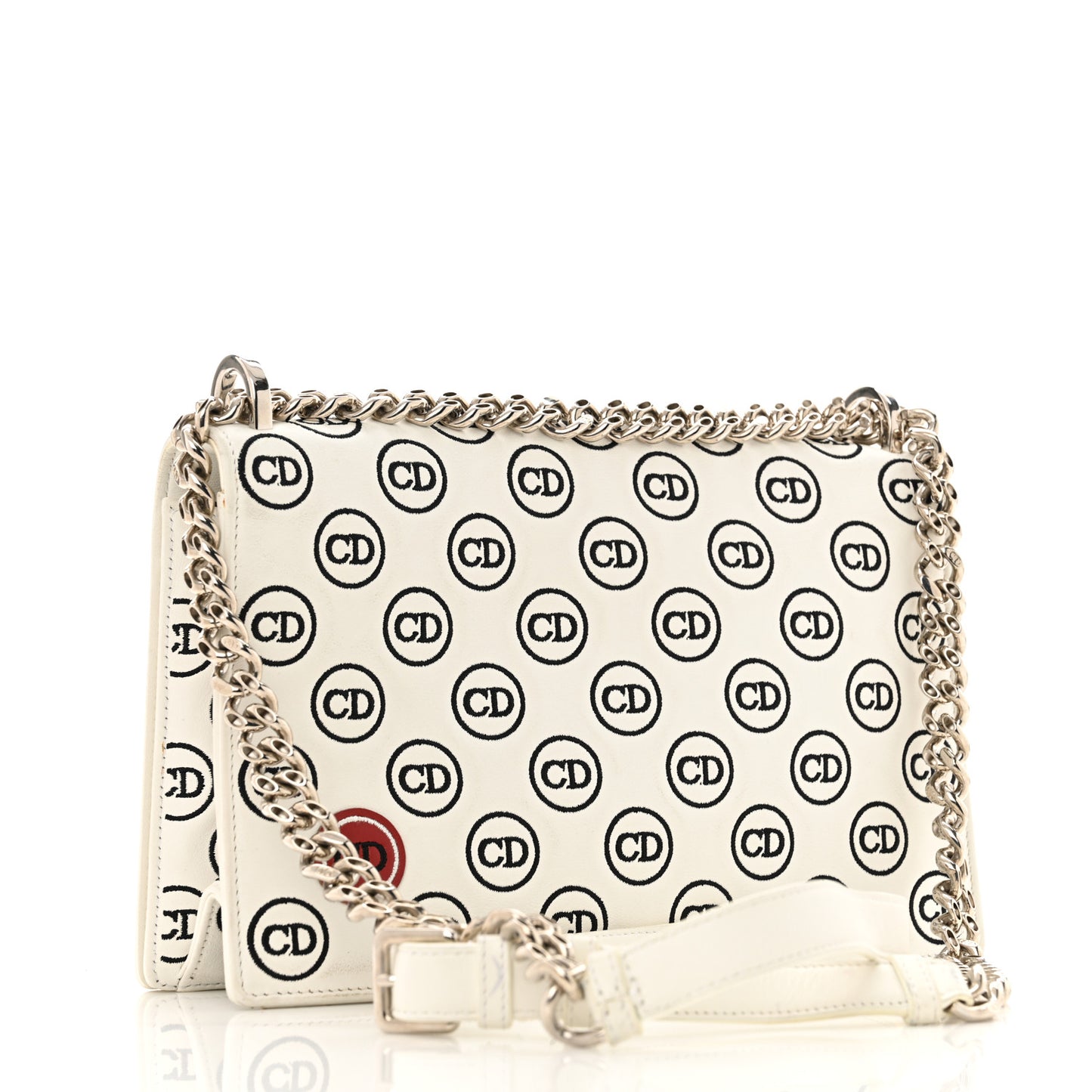 Calfskin Printed Medium Diorama Flap Bag White