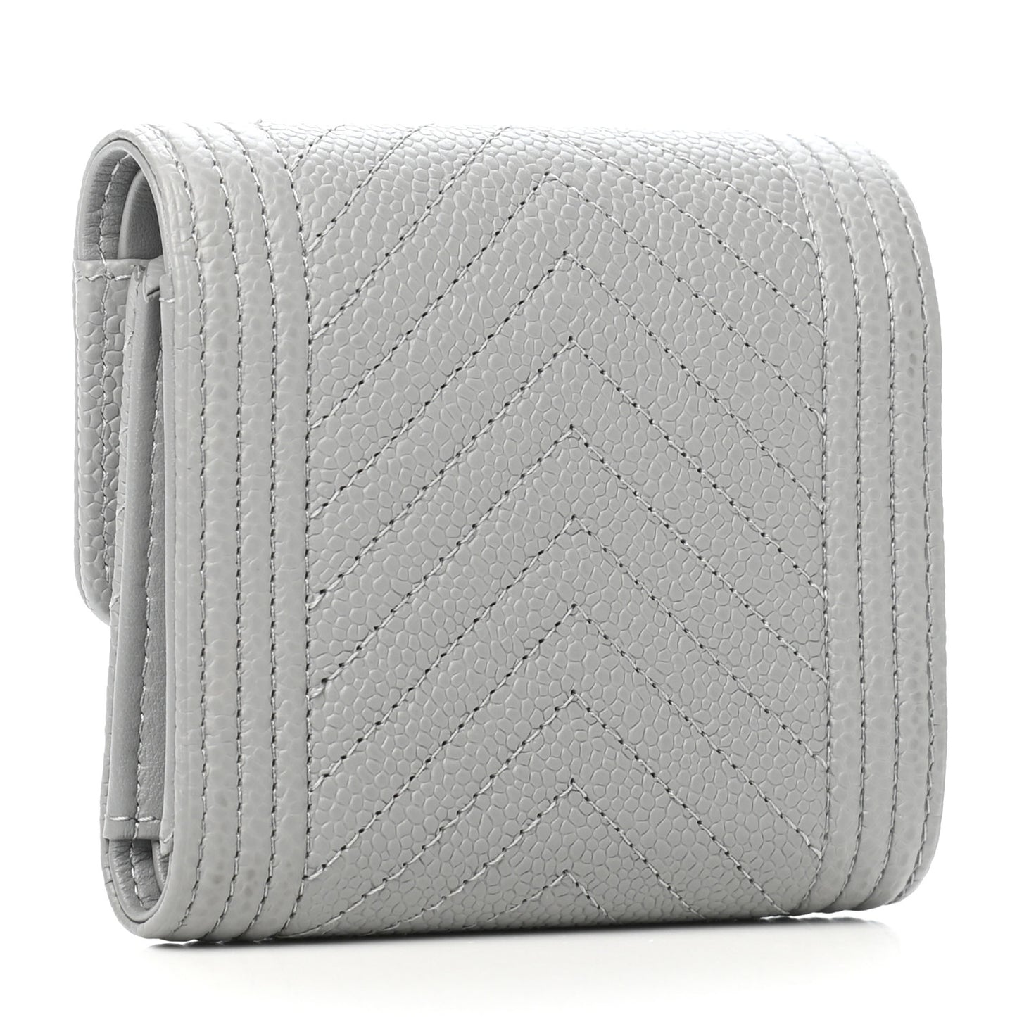 Caviar Chevron Quilted Boy Compact Wallet Grey