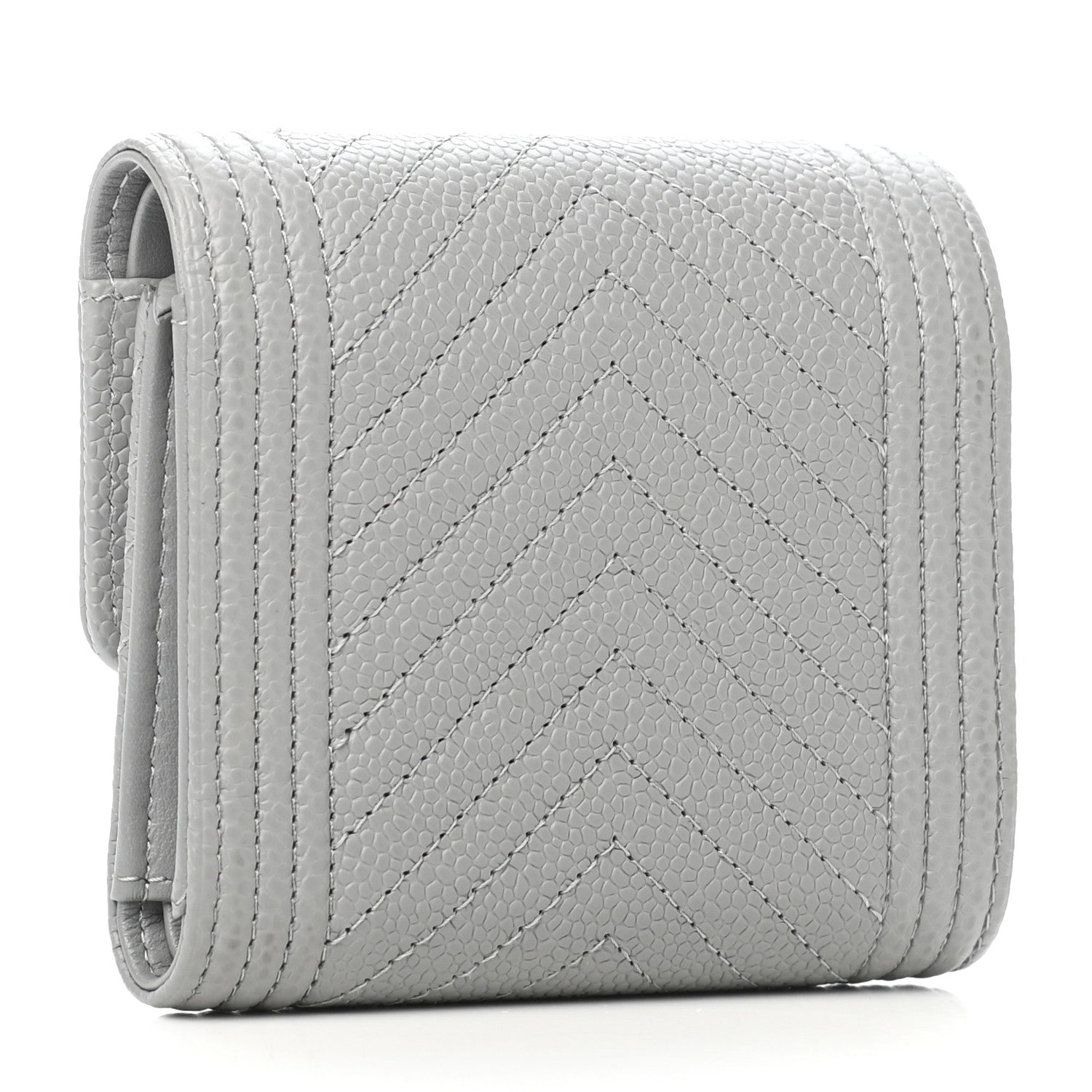 Chanel Caviar Chevron Quilted Boy Compact Wallet Grey 3 of 8