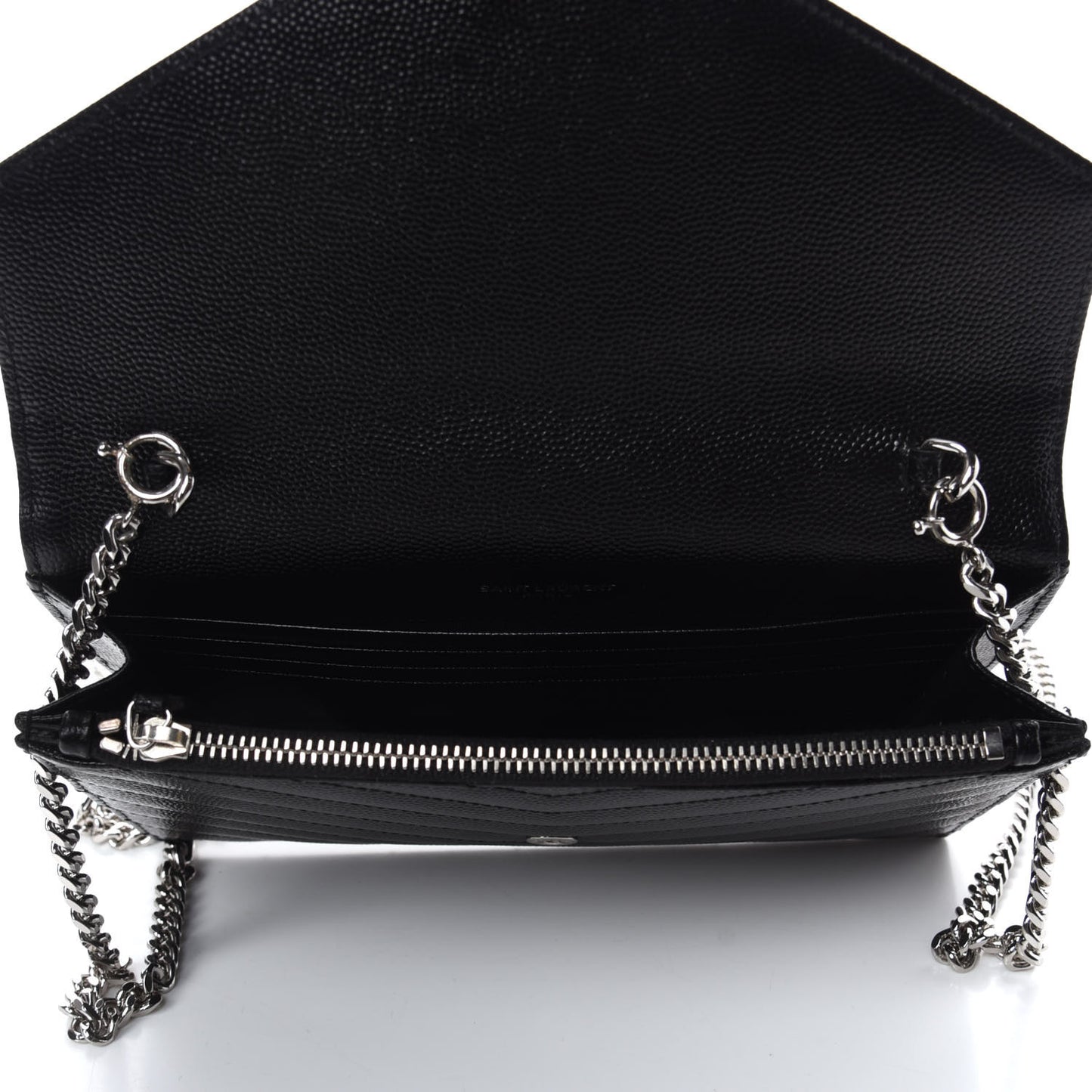 Grain De Poudre Matelasse Chevron Monogram Envelope Chain Wallet Pearl White Black