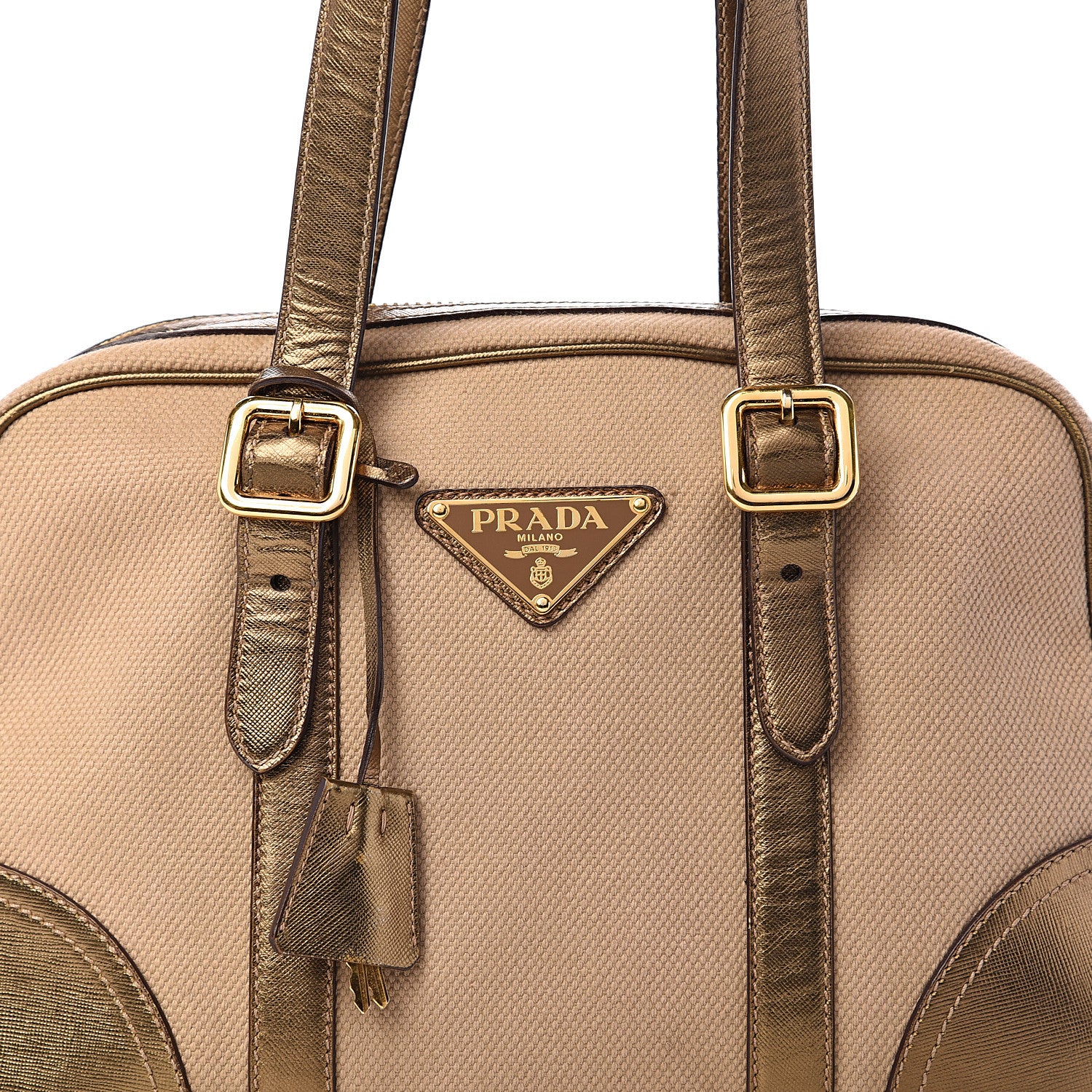 Prada Metallic Saffiano Canvas Bowler Bronzo 9 of 9