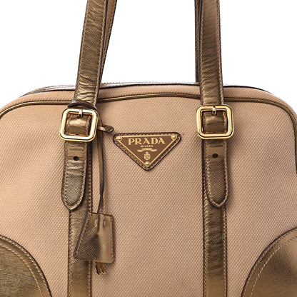 Prada Metallic Saffiano Canvas Bowler Bronzo 9 of 9