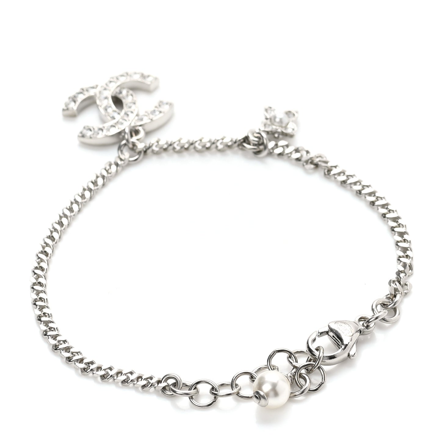 Crystal Pearl Flower CC Bracelet Silver