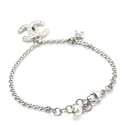 Chanel Crystal Pearl Flower CC Bracelet Silver 3 of 6