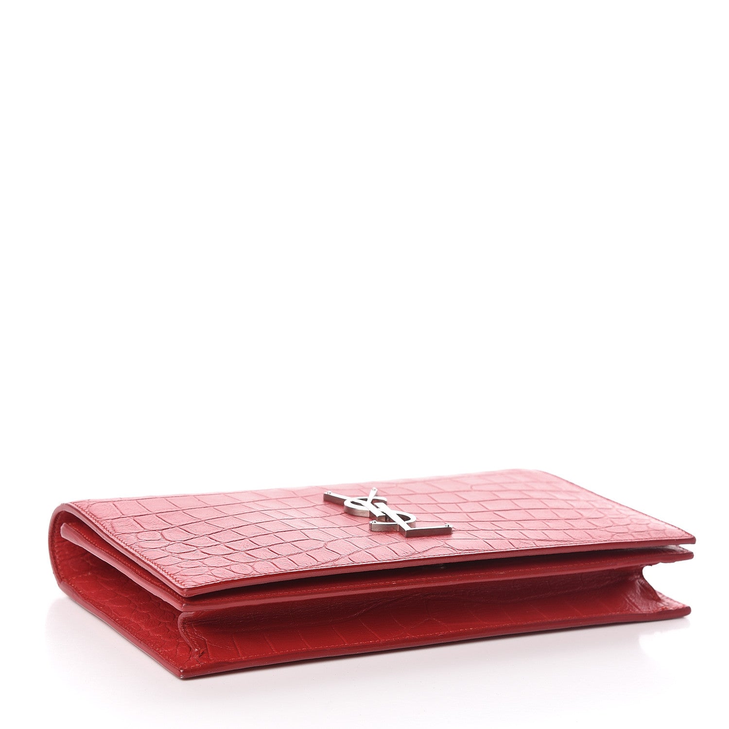 Saint Laurent Calfskin Crocodile Embossed Classic Kate Monogram Clutch Red 4 of 7
