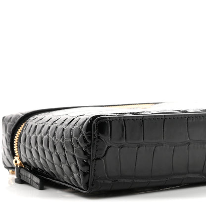 Chanel Calfskin Crocodile Embossed Crococo Top Handle Slim Vanity Case With Chain Black 9 of 11