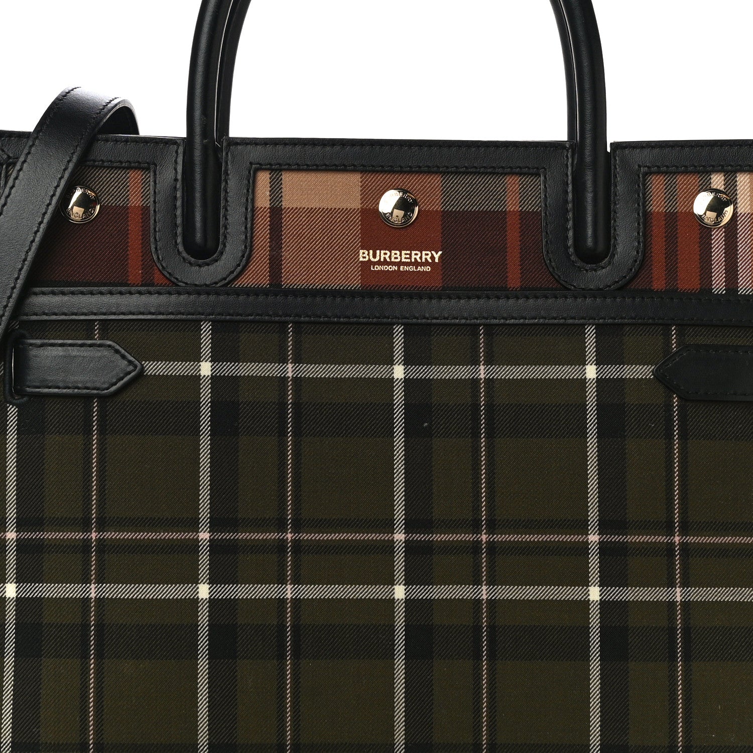 Burberry Wool Tartan Two Handle Title Bag Dark Green 7 of 10