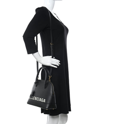 Balenciaga Signature Grained Calfskin Logo S Ville Top Handle Bag Black White 2 of 13