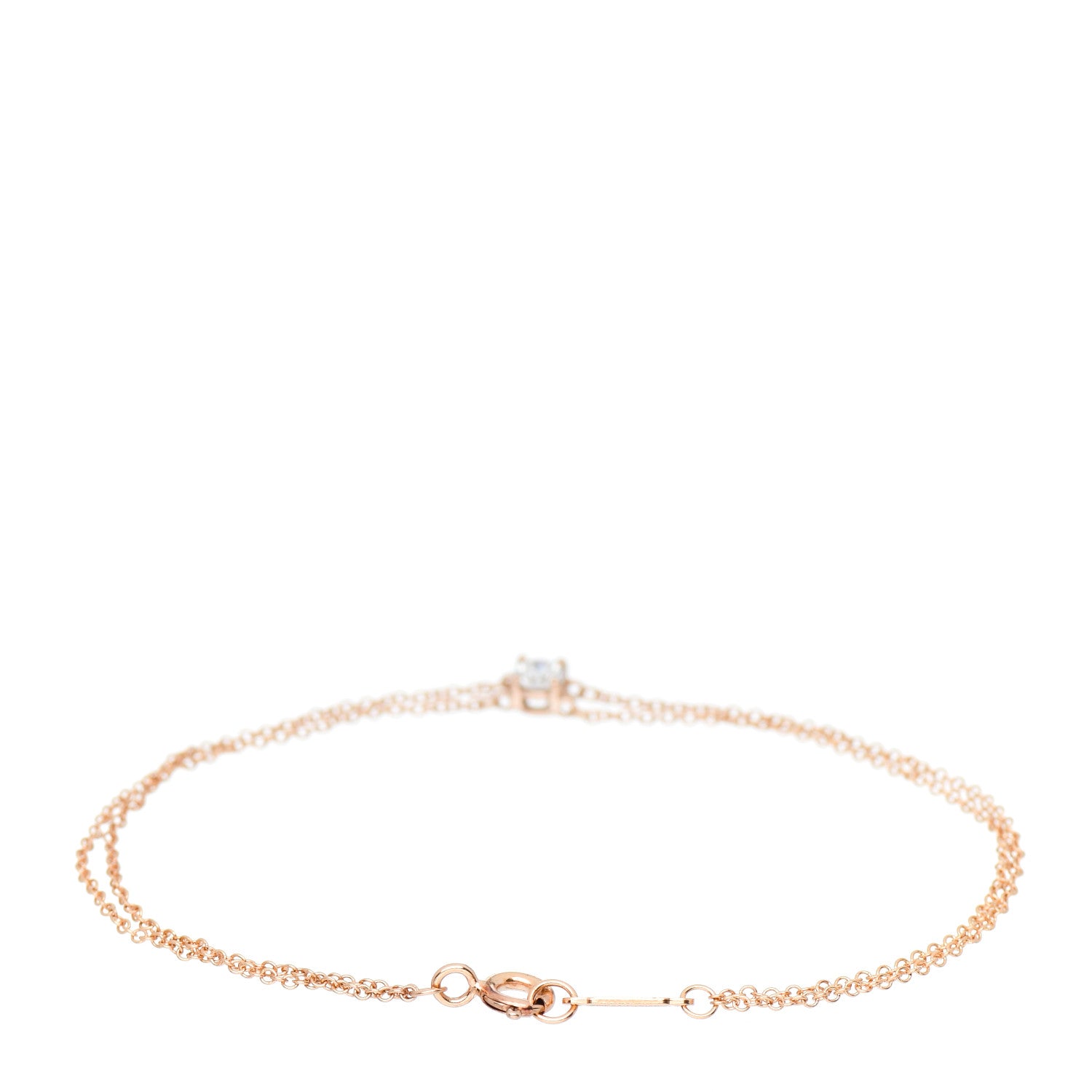 Tiffany 18K Rose Gold Diamond .17ct Solitaire Double Chain Bracelet 3 of 5