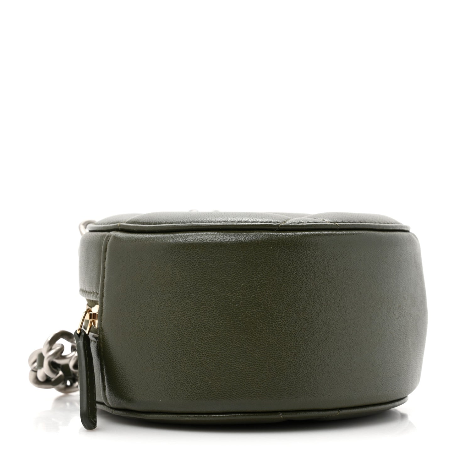 Lambskin Quilted Chanel 19 Round Clutch With Chain Khaki
