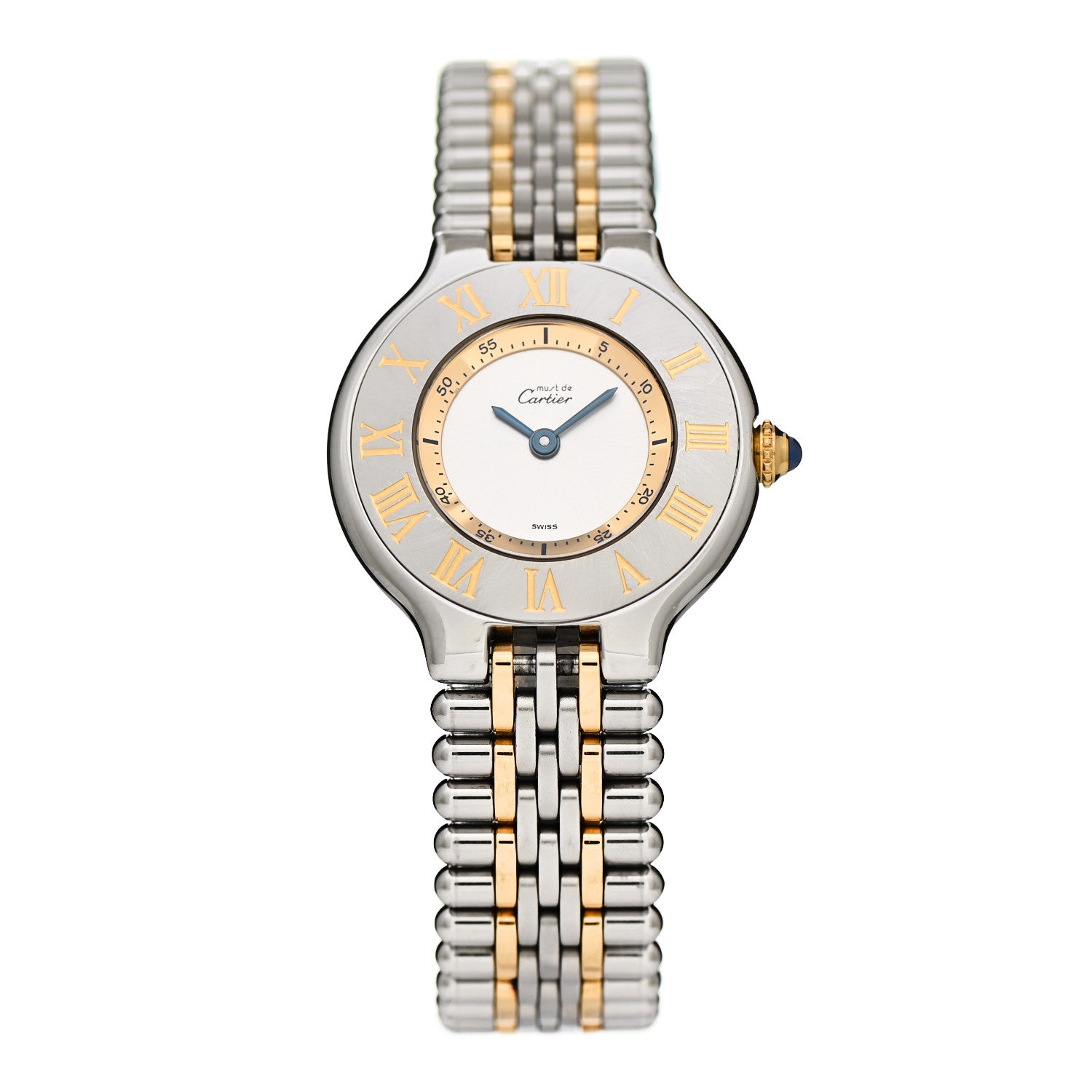 Cartier Stainless Steel 18K Yellow Gold 28mm Must De 21 Bullet Link Quartz Watch 1 of 4