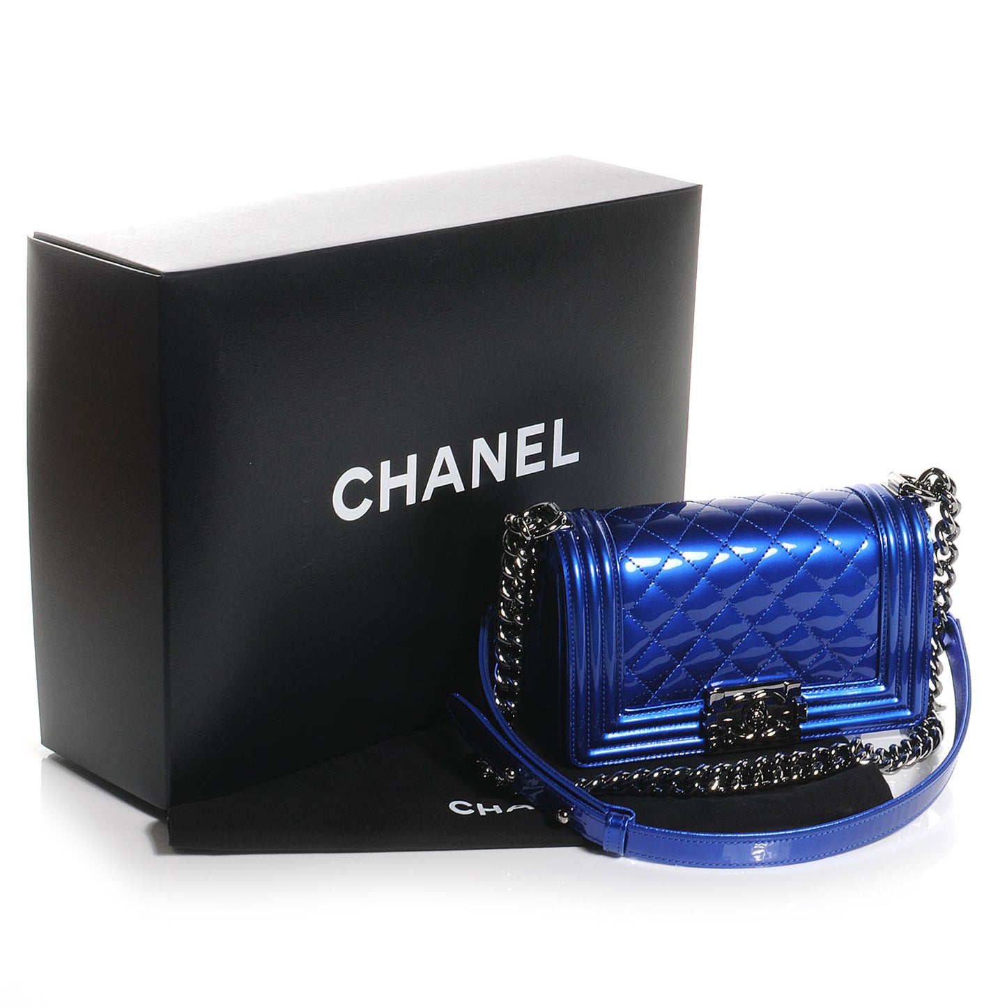 Patent Metallic Small Boy Flap Blue