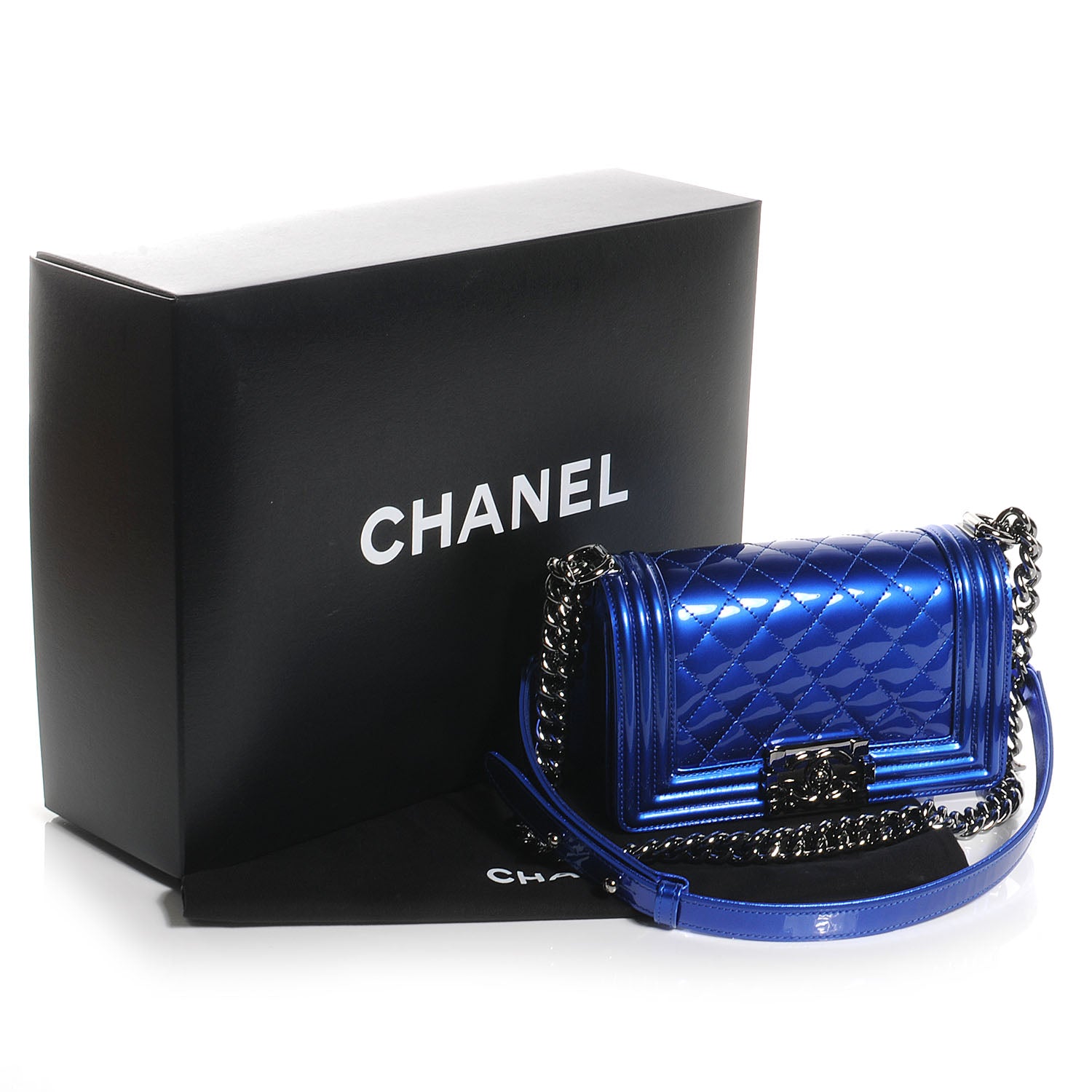 Chanel Patent Metallic Small Boy Flap Blue 5 of 9