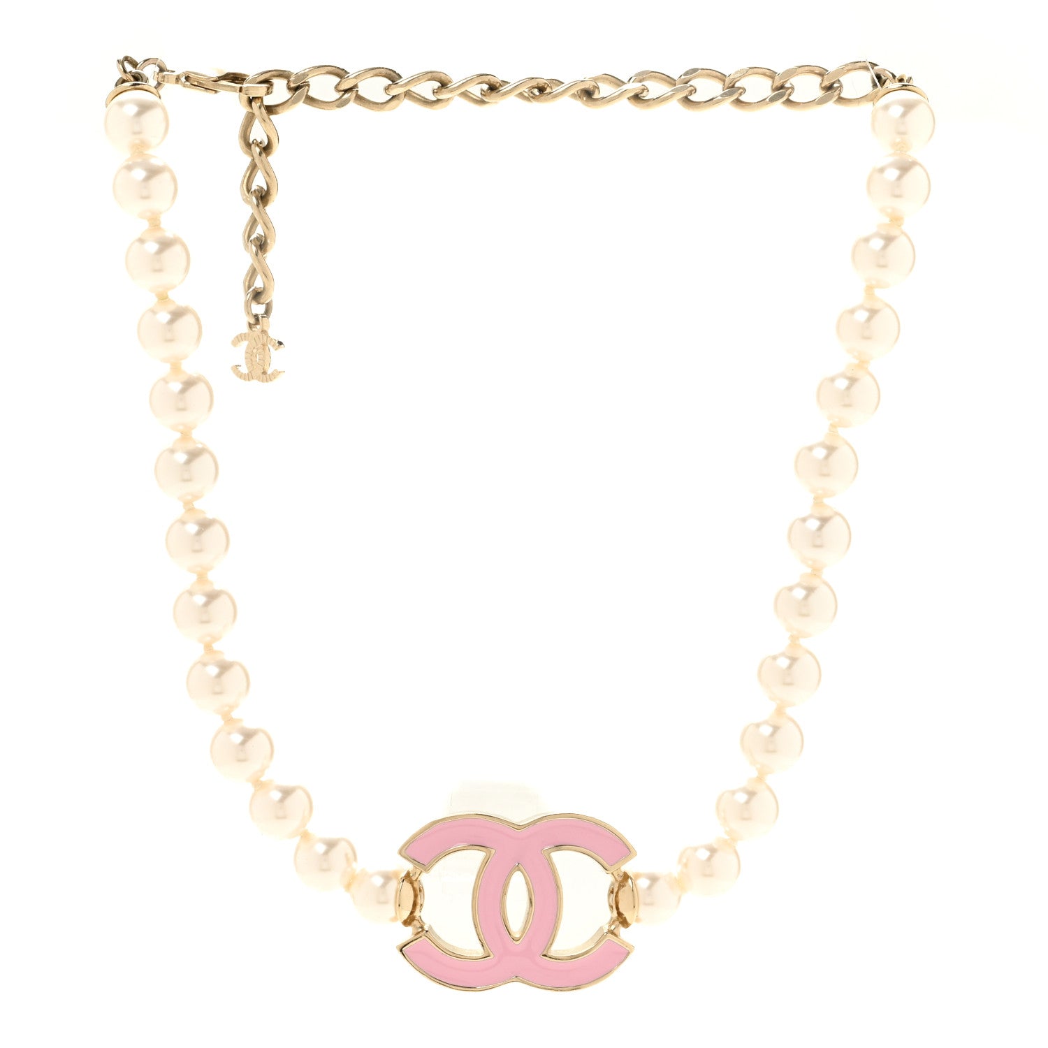 Chanel Pearl Enamel CC Choker Necklace Gold White Pink 3 of 6