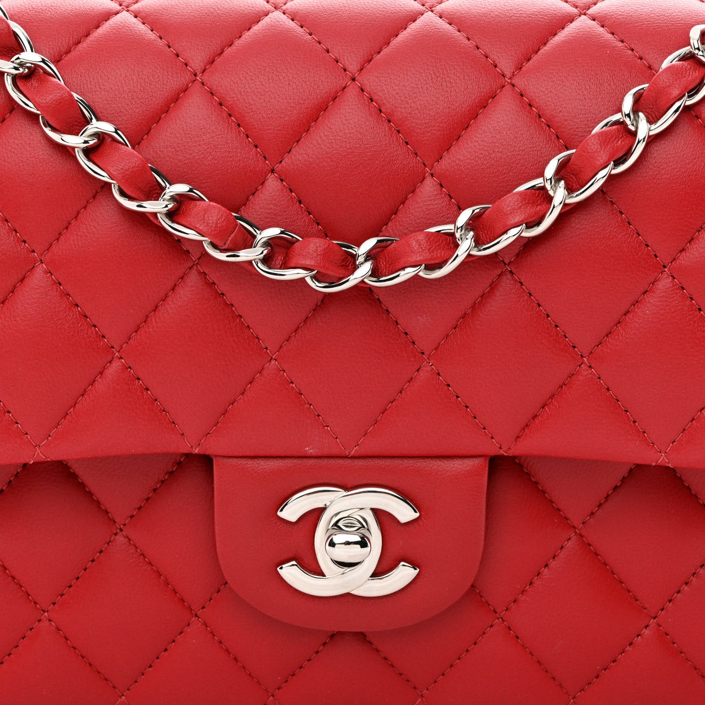 Lambskin Quilted Medium Double Flap Red