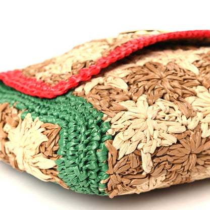 Gucci Raffia Azalea Calfskin Crochet Flower Small GG Marmont Shoulder Bag Natural Ecru Green Red New Shamarock 8 of 9