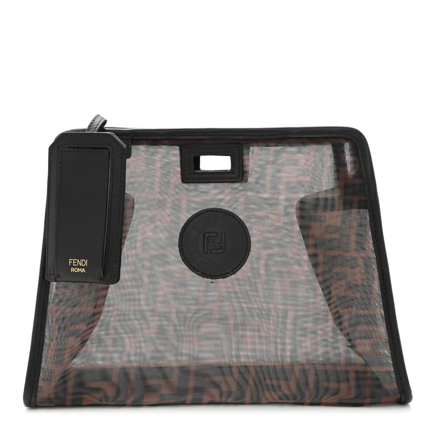 Fendi Mesh Vitello Century FF 1974 Mini Peekaboo Defender Cover Marrone Black Ebano 1 of 11