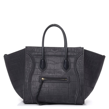 Celine Crocodile Embossed Nubuck Medium Phantom Luggage Navy Blue 1 of 18