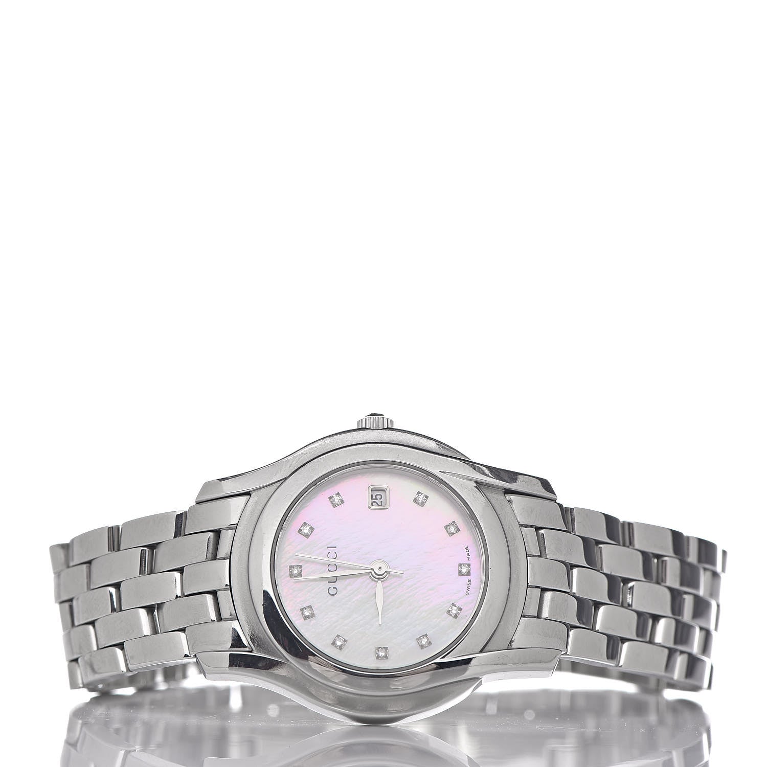 Gucci Stainless Steel Diamond Pink Mother of Pearl 27mm 5500L Quartz Watch 3 of 5