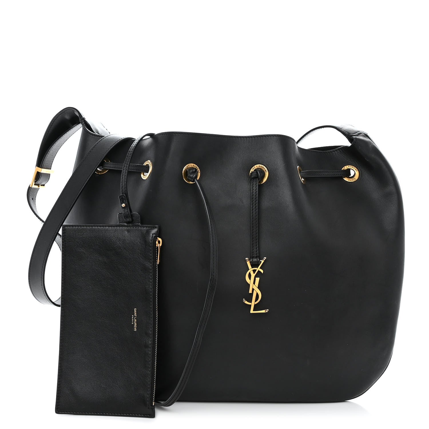 Saint Laurent Smooth Calfskin Paris VII Large Flat Hobo Black 1 of 19