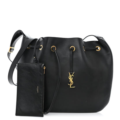 Saint Laurent Smooth Calfskin Paris VII Large Flat Hobo Black 1 of 19