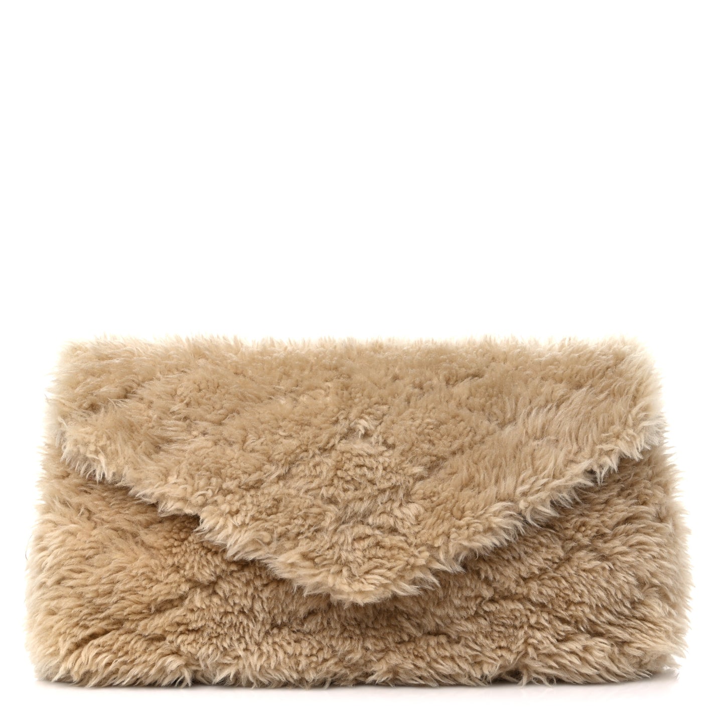 Shearling Lambskin Quilted Sade Puffer Envelope Clutch Natural Beige