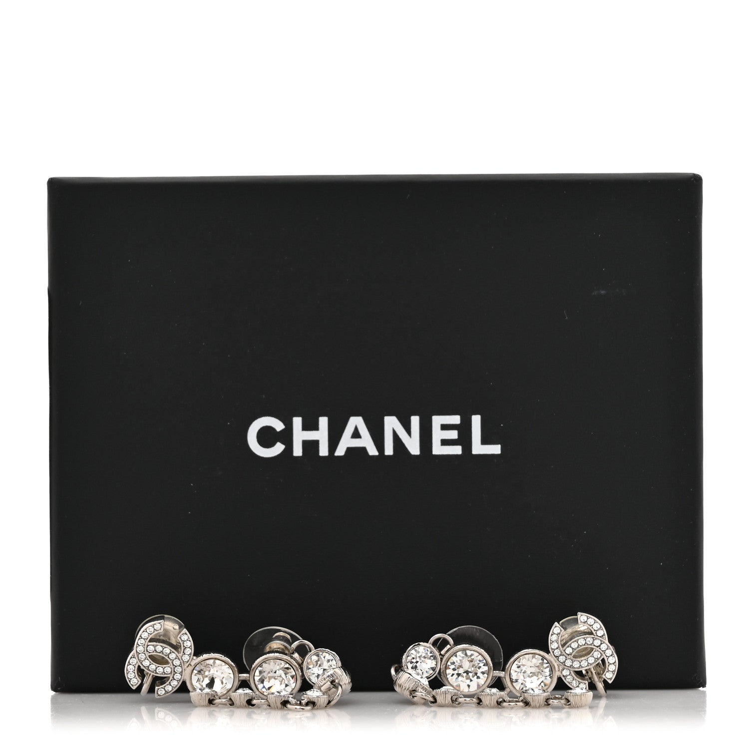 Chanel Crystal CC Long Drop Earrings Silver 5 of 5