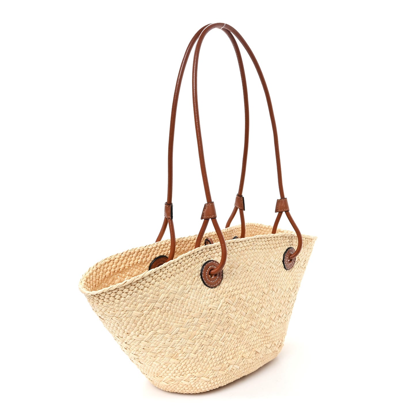 Calfskin Raffia Small Anagram Basket Tote Bag Natural Tan