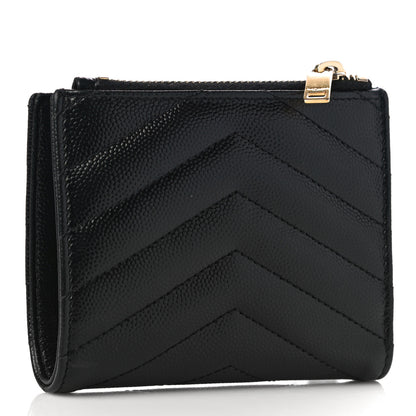 Saint Laurent Grain De Poudre Matelasse Chevron Monogram Zipped Card Case Black 2 of 9