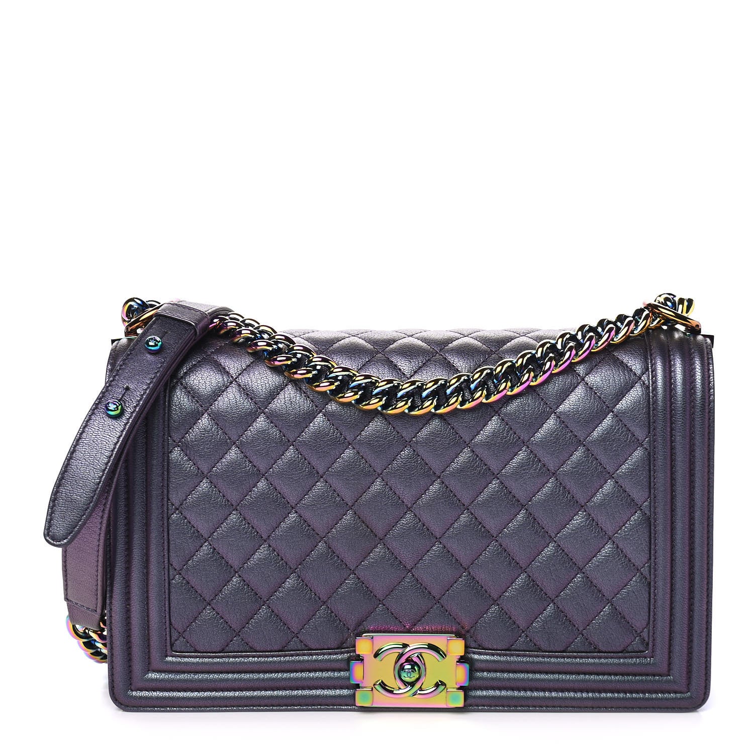Chanel Iridescent Goatskin Quilted New Medium Boy Flap Purple 1 of 4