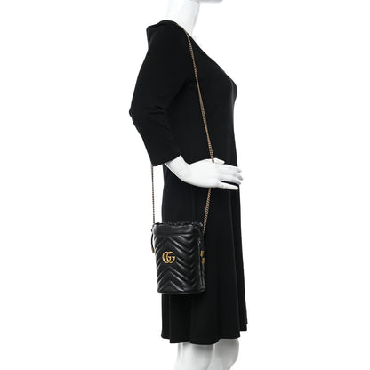 Gucci Calfskin Matelasse Mini GG Marmont 2.0 Bucket Bag Black 2 of 11
