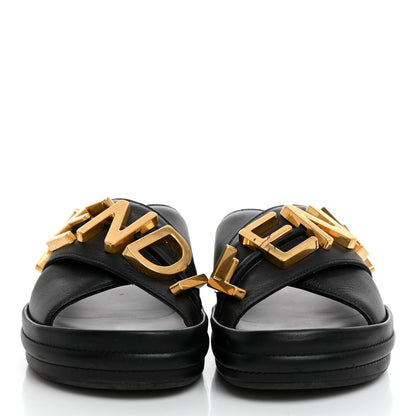 Fendi Vitello Womens Fendigraphy Slide Sandals 35 Black 2 of 10